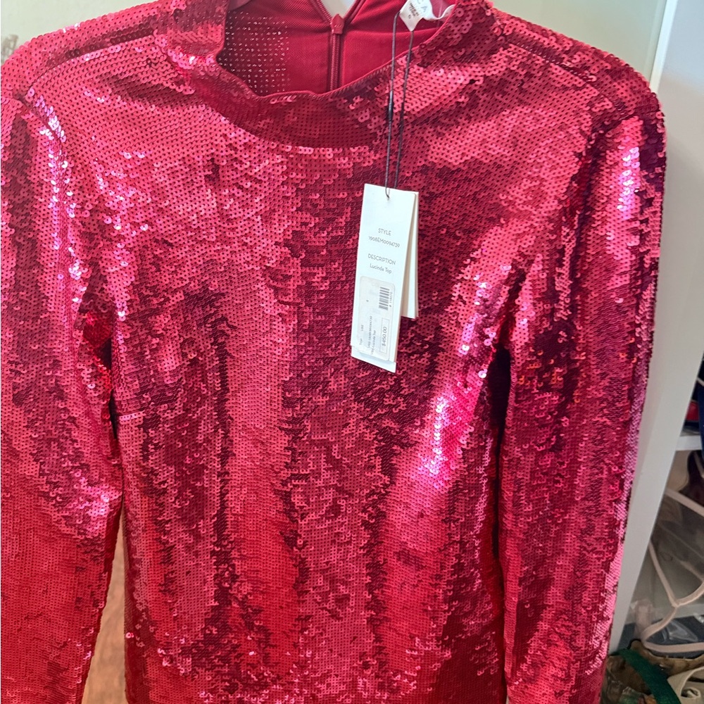 Veronica Beard Shimmering Red Sequin Blouse